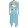 thumbnail image 3 of Hansber Robe de Louange Métallisée pour Femmes à Manches Longues, Ourlet Irrégulier, Tunique, Costume de Performance, Bleu Ciel, P, 3 of 4