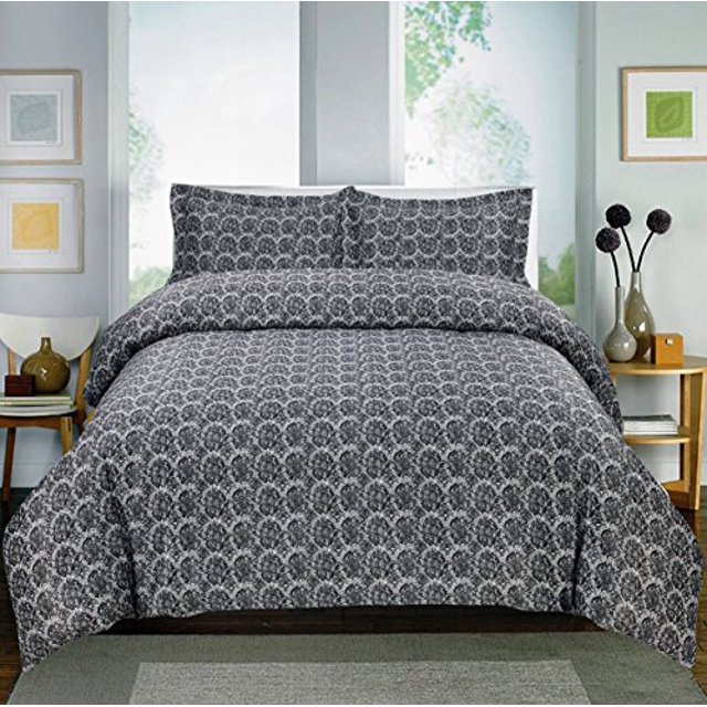 Ensemble de Draps Imprimés de la Collection Paisley, 600 Fils, Riche en Coton (Grand Lit, Noir)