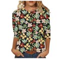thumbnail image 1 of Pompotops T-shirt de Mode pour Femmes, Blouse Mi-Longue à Manches 3/4, Col Rond, Hauts Décontractés en Liquidation, 1 of 5