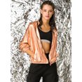 thumbnail image 2 of INSPIRE CHIC Women's Shiny Long Sleeve Zipper Hooded Metallic Jacket, 2 of 6