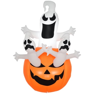 HOMCOM Citrouille Gonflable d'Halloween 6 Pieds Jack-O-Lantern Fantômes pour Jardin