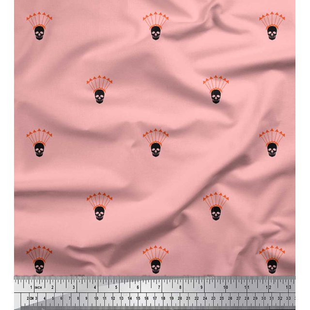 Soimoi Pink Rayon Fabric Arrow & Skull Printed Fabric 1 Yard 42 Inch Wide