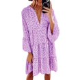 thumbnail image 1 of U.Vomade Nouvelle Robe Mini Ample Léopard Femme Décontractée Rose Col en V Manches à Volants Jupe Chemise de Fête Femme Plage Robe Bohème, 1 of 4
