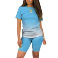 thumbnail image 1 of Innerwin Sweatsuits Solid Color Women Jogger Set Running Short Sleeve Loose Two Piece Outfit Light Blue L, 1 of 5