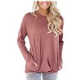 thumbnail image 2 of Mode Femme T-Shirt à Manches Longues Col Rond Été Poche Solide Blouse Ample, Été Grande Taille Hauts Amples pour Femmes en Solde, 2 of 6