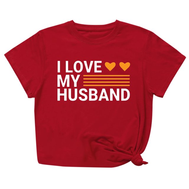 Penkiiy T-Shirt pour Femmes I Love My Husband Mignon Relation Mariée Tee 2TG Rouge