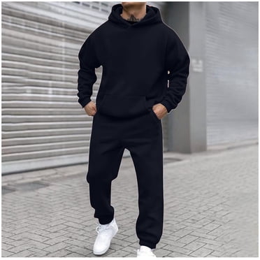 Styesk Survêtements pour Hommes Couleur Unie Chandail à Capuchon Survêtement Taille Élastique Pantalon de Jogging avec Poches Décontracté Plein Air Randonnée Course Sport Ensemble de 2 Pcs P-2TG