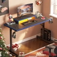 thumbnail image 1 of Bestier 42" Gaming Desk PC Computer Table with LED Lights & Monitor Stand & Hook & Cup Holder in Blue, 1 of 7