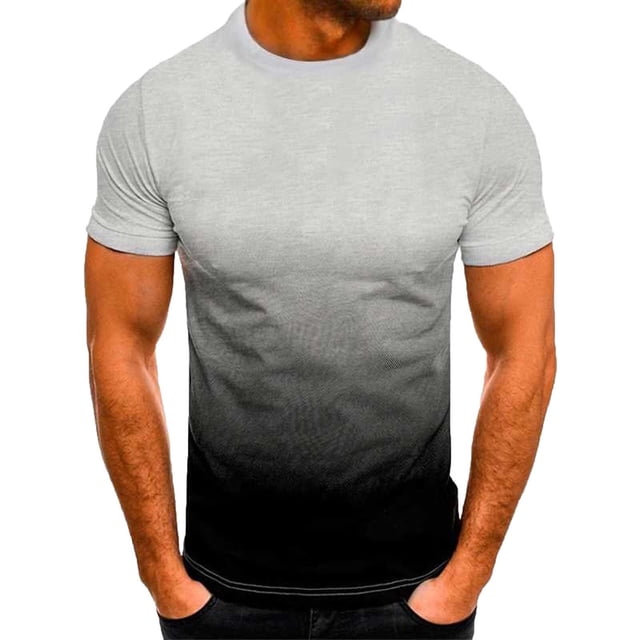 Chemises à Manches Courtes pour Hommes avec un design Dégradé Transitionnant du Gris Pâle en Haut au Noir en Bas. Ce T-shirt à Col Rond à Enfiler Est en Coton, Conçu pour un Usage Décontracté et Quotidien. Offert en Tailles m à TTTG, Il Offre une Coupe Confortable avec des Manches Courtes et une Épaisseur standard.