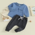 thumbnail image 2 of Toddler Boys 2PCS Pants Sets Solid Color Long Sleeve Sweatshirt and Drawstring Pants Sets 6-12 Months, 2 of 8