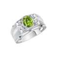 thumbnail image 3 of RYLOS Men's Rings Sterling Silver Rings Classic Designer Style 8X6MM Oval Gemstone &  Diamond Ring Peridot August Birthstone Rings For Men,  Size 11, 3 of 7
