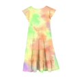 thumbnail image 4 of Robes d'Été pour Tout-Petites Filles à Double Couche, Manches Volantées, Coupe Évasée Fluide, Robe Soleil Décontractée Teinture sur Nœuds Midi pour Enfants 14-15 Ans, 4 of 5