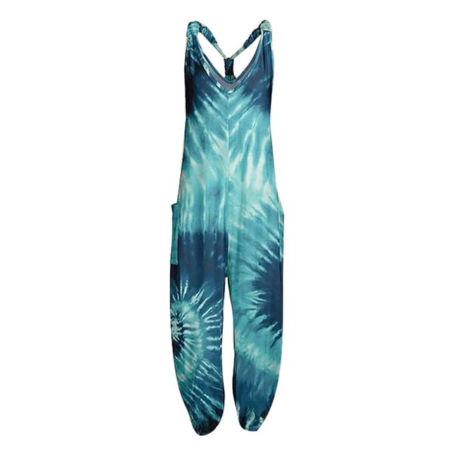 MAWCLOS Combinaison à Col en V à Imprimé Floral pour Femme, Vert Bleu, Taille P