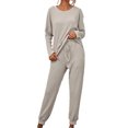 thumbnail image 2 of Meichang Women's Pajama Set 2 Piece Lounge Set Ribbed Knit Crew Neck Long Sleeve Pullover Tops Jogger Pants Set Fall Outfits Running Workout Sets Matching Tracksuit, 2 of 7