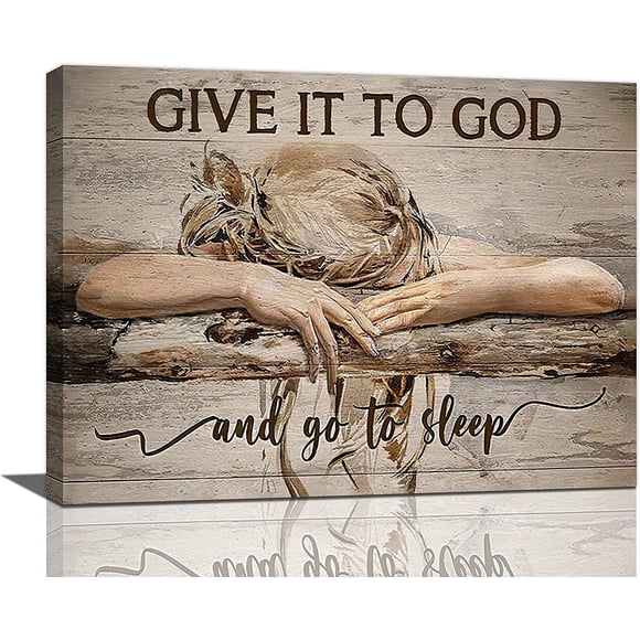 Bedroom Wall Art Give It To God and Go To Sleep Girl Bedroom Pictures Wall Decor Christian Bedroom Painting Canvas Inspirational Scripture Quotes Prints Modern Artwork Framed Home Decor 16"x12"
