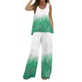 thumbnail image 1 of Mikilon Ensemble Stylé pour Femme 2 Pcs Décontracté Ample Imprimé Gilet Pantalon Long Sans Manches Col Rond Haut/chemise Ensemble Vert Menthe TP, 1 of 5