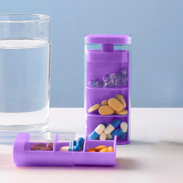 Meitianfacai 3 Compartment Portable Pill Organizer Clear Slide Out Design With Separate Sections Daily Medication Box Transparent Partition Storage For Morning Noon Night Doses (Purple)