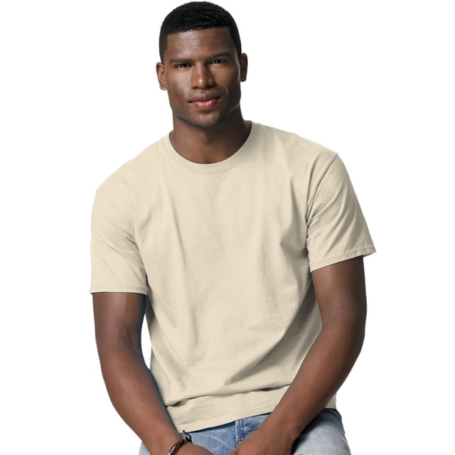 Hanes TAGLESS Men`s T-Shirt - Best-Seller, L, Natural