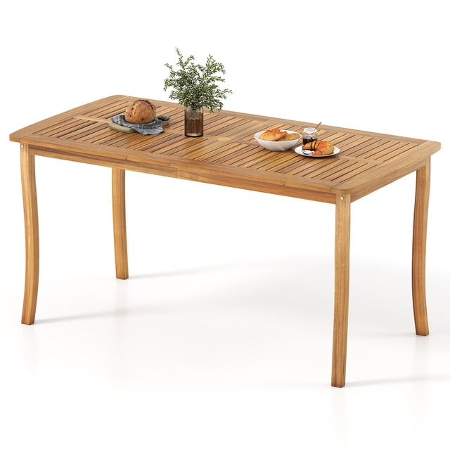 Patiojoy Outdoor Wooden Dining Table 63" Acacia Wood Table for 4-6 w/Wide Slatted Tabletop