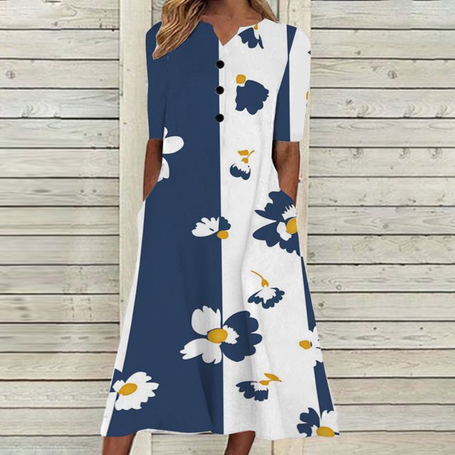 Fshaion Robe d'Été pour Femmes 2024 Grande Taille Décontractée à Manches Courtes à Col en V Robe Imprimée Robe Ample Liquidation à Moins de 10!