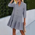 thumbnail image 4 of hotojiny Robes de Printemps pour Femmes Tendance à Carreaux Col en V Ourlet à Volants Robe Décontractée Manches 3/4 Boutonnée Tunique à Étages, 4 of 4