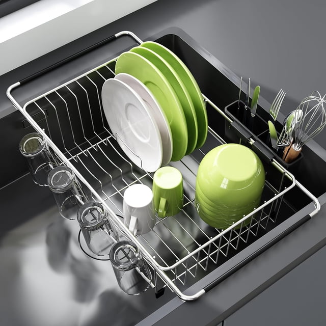 Dish Drying Rack in Sink Small Dish Drainers for Inside Sink Over The Sink Dish Racks Stainless Steel Drying Rack with Utensil Holder