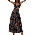 thumbnail image 2 of HKEJIAOI Robe Fleurie pour Femmes Offres Liquidation Robes Décontractées Robe Bohème de Plage pour Femmes Camis Sans Manches Col en V Dos Nu à Col Licou Élastique Longue Robe Noire, 2 of 9