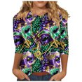 thumbnail image 1 of Penkiiy Blouse Carnaval Manches 3/4 Chemise de Printemps Quotidienne Tee Imprimé Masque Blouse Mardi Gras Col Rond 2024 Tee Tunique Habillée TG Violet, 1 of 5