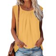 thumbnail image 4 of lcziwo Débardeur Estival Décontracté pour Femme Froncé Sans Manches en Coton et Lin Tunique Col Rond Confortable Doux Coupe Ample Gilet Chemise, Jaune, TTG, 4 of 9