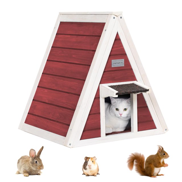 Petsfit Maison pour Chat Extérieure Imperméable Maison pour Chat Sauvage avec Porte de Secours Maison pour Petit Animal Petit Lapin Clapier Rouge
