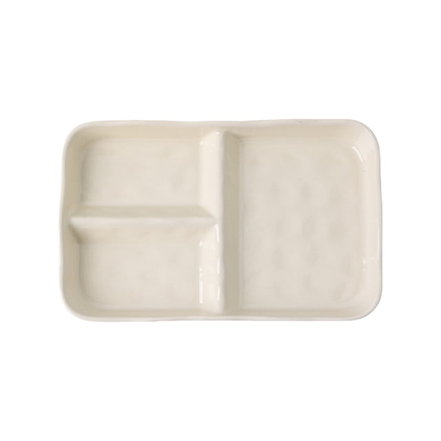 Assiette à Souper Compartimentée en Céramique 9,64 Po x 6,1 Po, Compatible Micro-Ondes, Compatible Lave-Vaisselle, Motif Jaune Vert Blanc