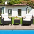 thumbnail image 4 of Costway 3PCS Patio Rattan Furniture Set Wooden Armrest Table Top Cushioned Deck, 4 of 10