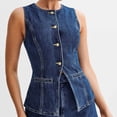 thumbnail image 1 of EGNMCR Gilet en Denim Décontracté pour Femme, Sans Manches Effiloché Déchiré Long en Denim, Veste en Jean pour Femme à la Mode Décontractée Couleur Unie Usée Sans Manches et à Capuche Veste en Denim/veste Femme Veste en Denim, 1 of 5