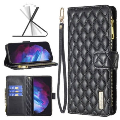 Samsung Leather Case Card Holder for Samsung Galaxy S23 Ultra wallet Case Cover - Black