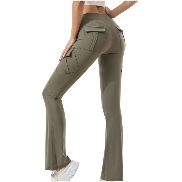 Timegard Legging pour Femmes Taille Haute Extensible Pantalon Cargo à Pattes d'Éléphant Automne Pantalon de Course Extérieur