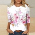 thumbnail image 1 of Xihbxyly Hauts pour Femmes Décontractés Mode pour Femmes Manches Trois Quarts Rétro Col Rond Imprimé de Pâques Hauts Amples Blouse, 1 of 4