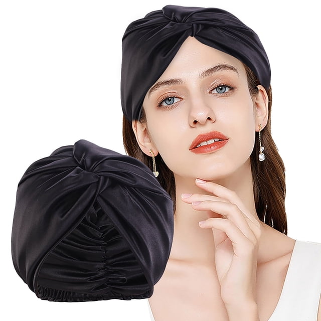 Bonnet de Nuit en Satin Soyeux pour Femmes Réversible Ajustable Très Grand Bonnet de Nuit Cheveux Bouclés Naturels
