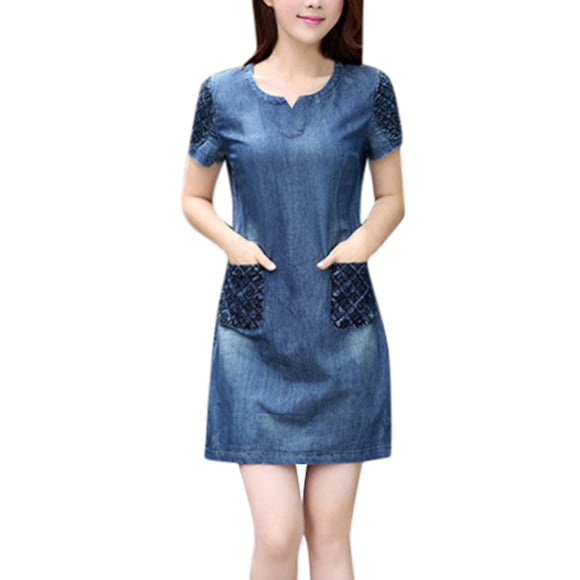 Denim Dress for Women Casual Summer Women Summer Casual Elegant Cowboy Jeans Dress With Pockets
