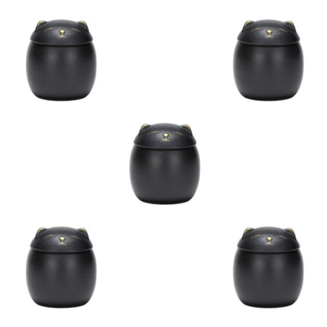 Baohd Large Capacity Ceramic Canisters Cute For Wide Application Sturdy And Durable Ceramics Cat Form Ceramic Tea Jars black 150ml 5Set