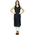 thumbnail image 1 of Bimba Femme Tunique Longue Décontractée Col à Revers Kurta Noire Kurti Noire Unie, 1 of 6