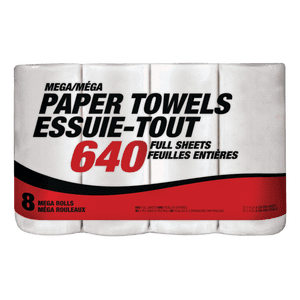 Serviette en papier à rouleaux Mega-Format, 2-ply, 8-pk, 640 Feuilles complètes