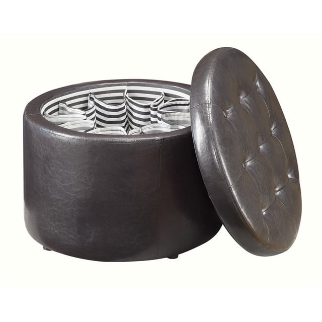 Convenience Concepts Designs4Comfort Round Ottoman in Espresso Faux Leather