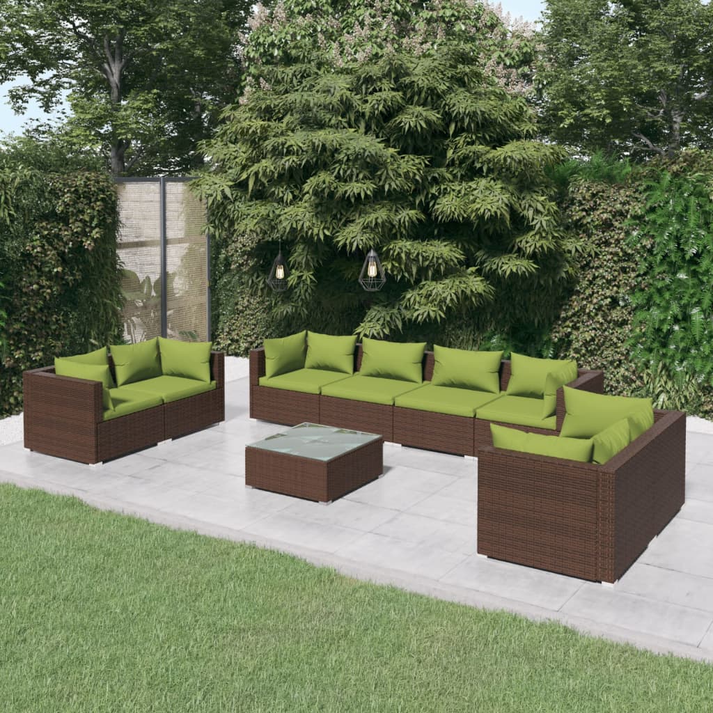 vidaXL 9 Piece Garden Lounge Set with Cushions Poly Rattan Brown