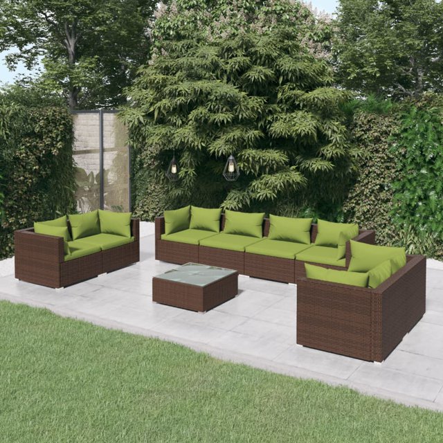 vidaXL 9 Piece Garden Lounge Set with Cushions Poly Rattan Brown