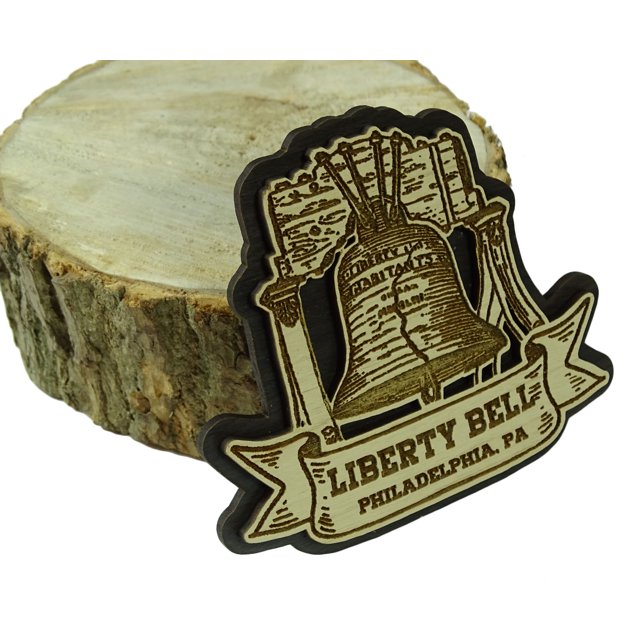 Liberty Cloche Philadelphia Gravée sur Bois Aimant de Frigo Souvenir Cadeau