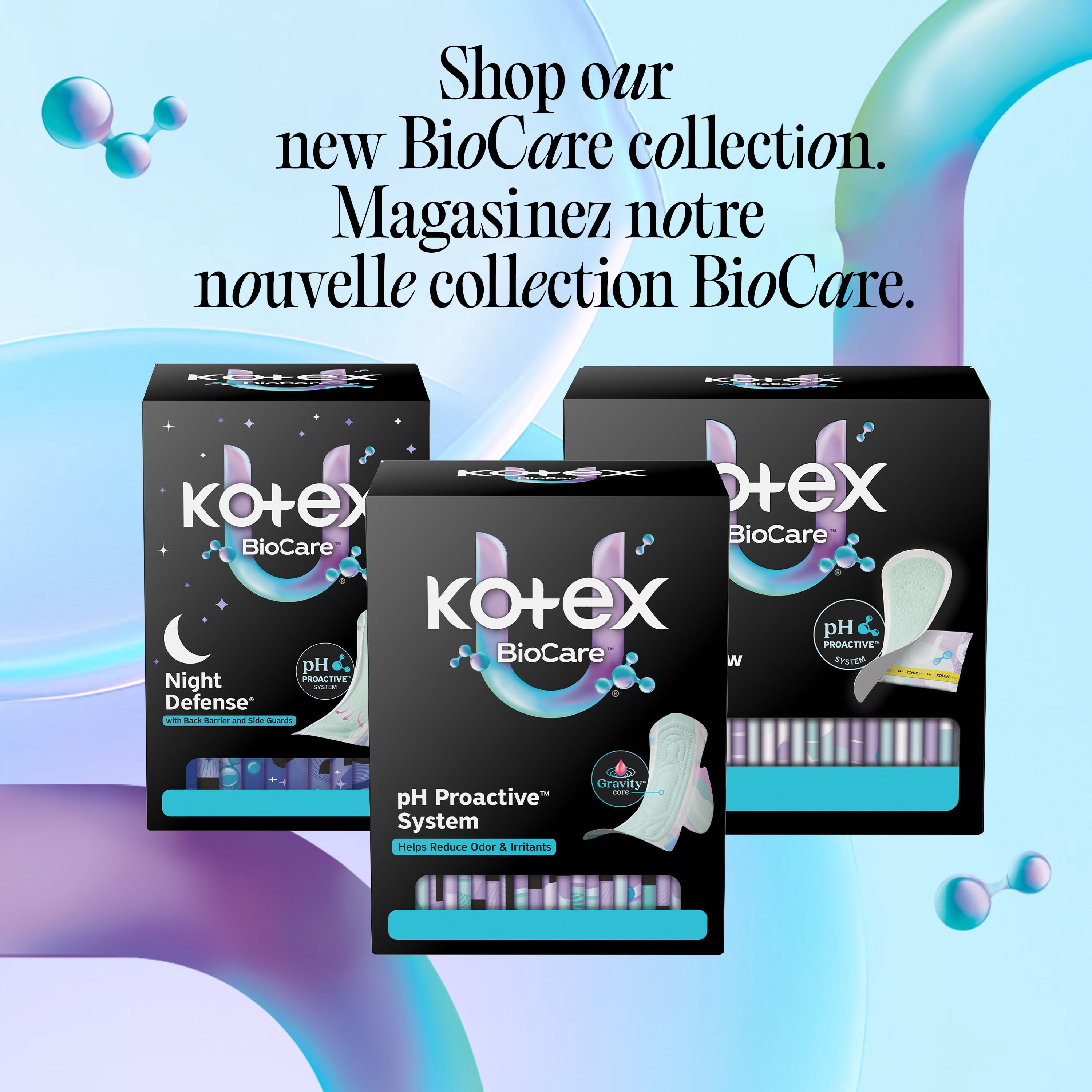 Serviettes ultraminces Kotex BioCare avec ailes, absorption élevée, 24 unités