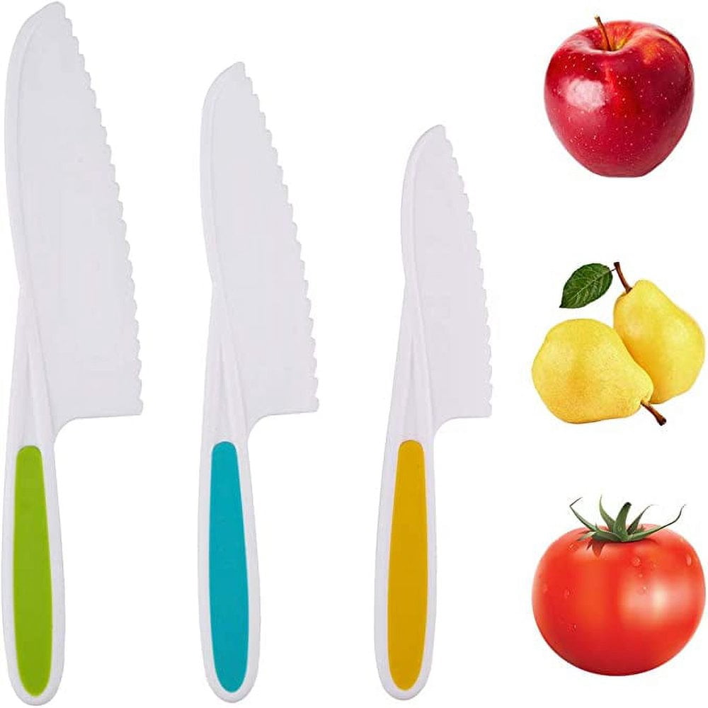 SUTENGDA Kids Knife Set for Cooking and Cutting Fruits  Veggies & Cake Perfect Starter Knife Set for Little Hands in the Kitchen 3 Piece Nylon Knife for Kids Fun & Safe Lettuce Knife(Colo