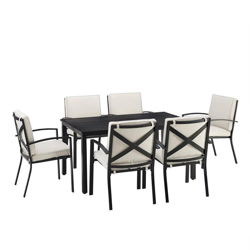 Afuera Living Ensemble de Salle à Manger Extérieur Transitionnel 7 Pcs en Flocons d'Avoine