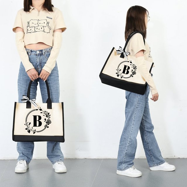 MesaSe Sac à Main en Toile Mode pour Femmes Imprimé Lettres Fleurs Couleur Frappé Portable