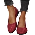 thumbnail image 1 of Wedge Shoes for Womens Slip on Stone Embossing Pointy Toe Leather Dress Shoes Red, 1 of 9